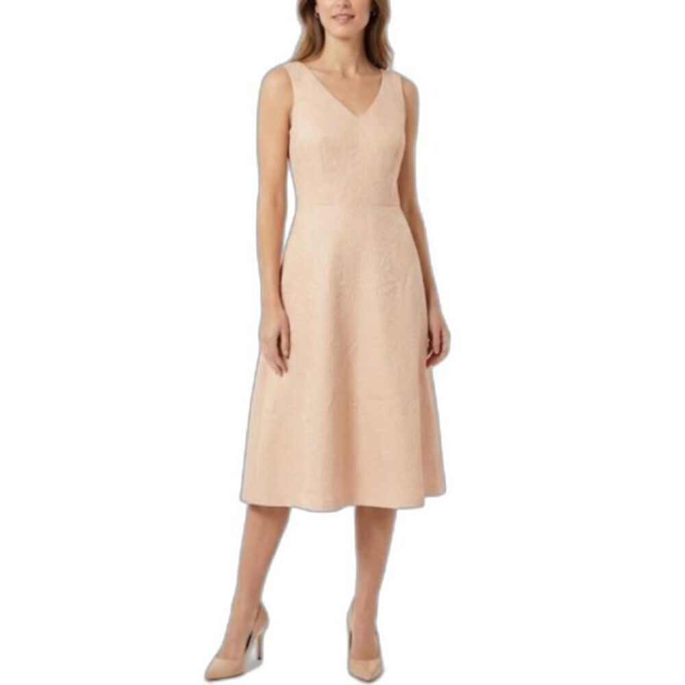 Long Tall Sally Peachy Tan Floral Embossed Sleeveless V-Neck Midi Dress Size 8